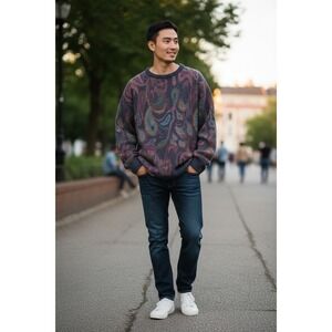 Vintage USA Ralph Lauren Chaps Boy Scout Tag Paisley Sweater Mens XL Cotton